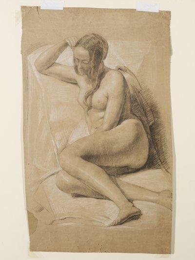 Femme nue assise, 1847 (craie noire et blanche sur papier brun) - John Everett Millais